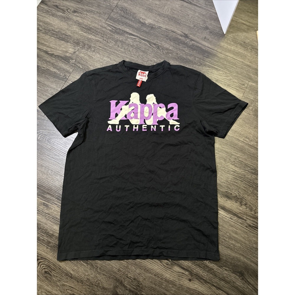 Kappa Mens T-Shirt Black Size L Graphic Crew Neck Authentic Estessi Shirt